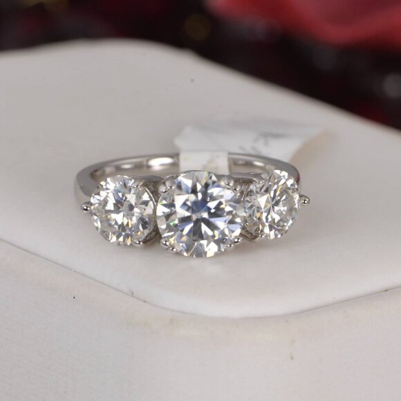 Certified Moissanite 3ctw Round Brilliant Cut Egagement Ring 925 Sterling Silver - Picture 6 of 6